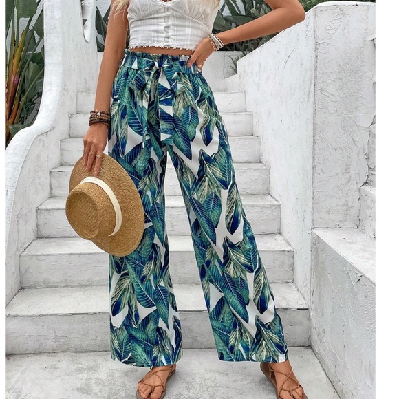 Boho Floral Print High Waisted Stretchy Waist Wide leg Pants - Picture 7 of 9